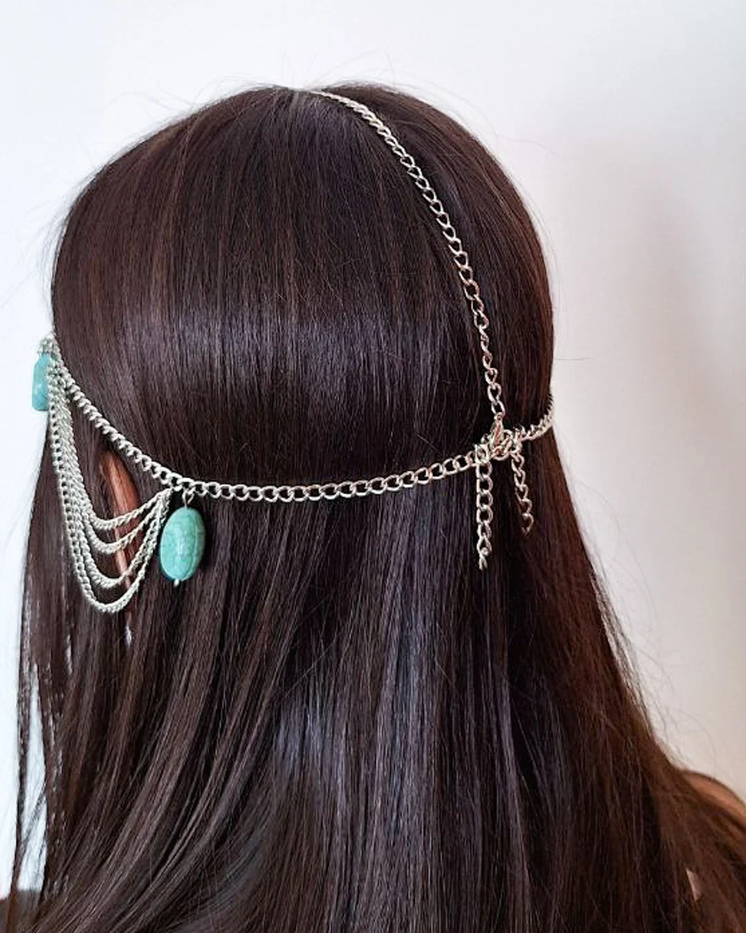 Head chain Plateado tiara piedras aguamarina