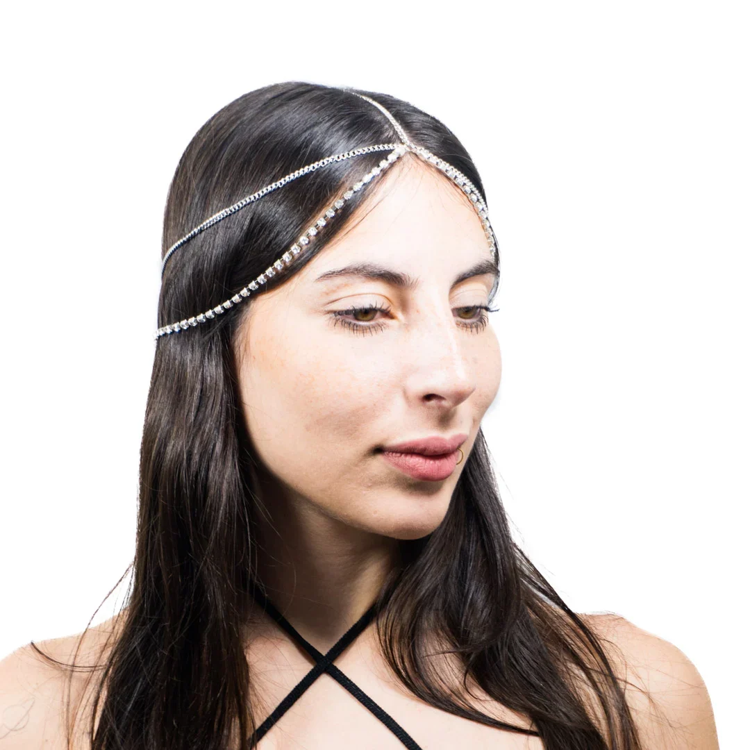 Head chain Plateada single Strass