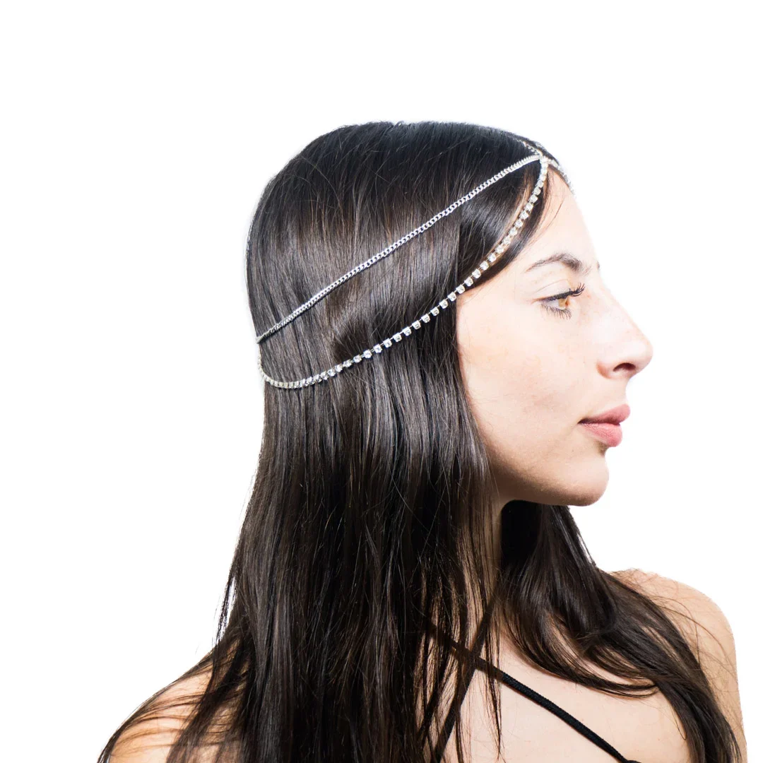 Head chain Plateada single Strass