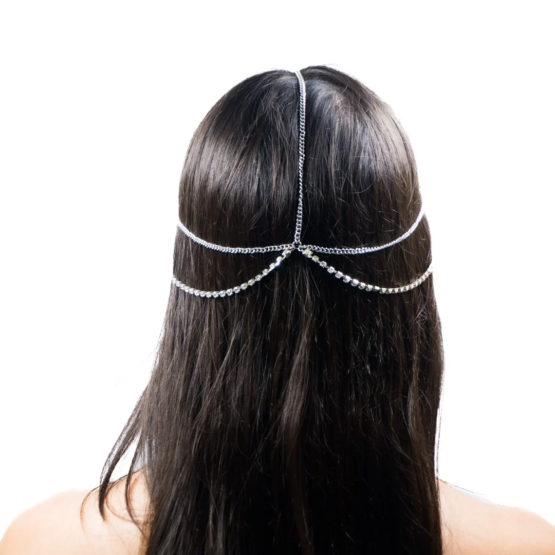 Head chain Plateada single Strass