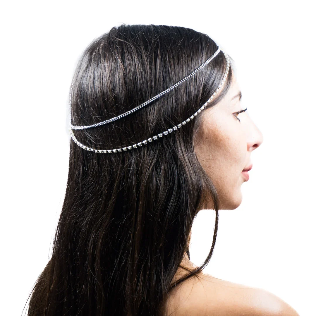 Head chain Plateada single Strass
